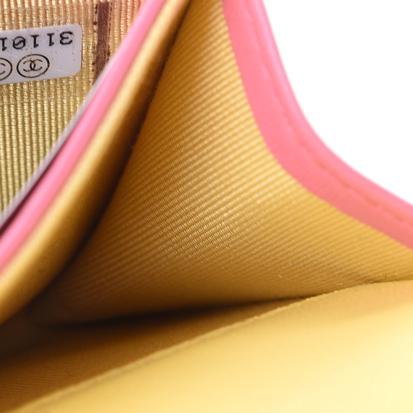 Lambskin Quilted Flap Card Holder Wallet Pink Yellow