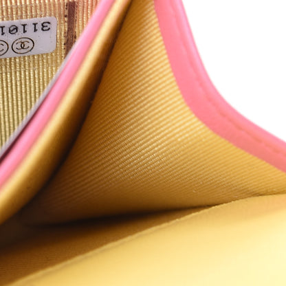 Chanel Lambskin Quilted Flap Card Holder Wallet Pink Yellow 8 of 9