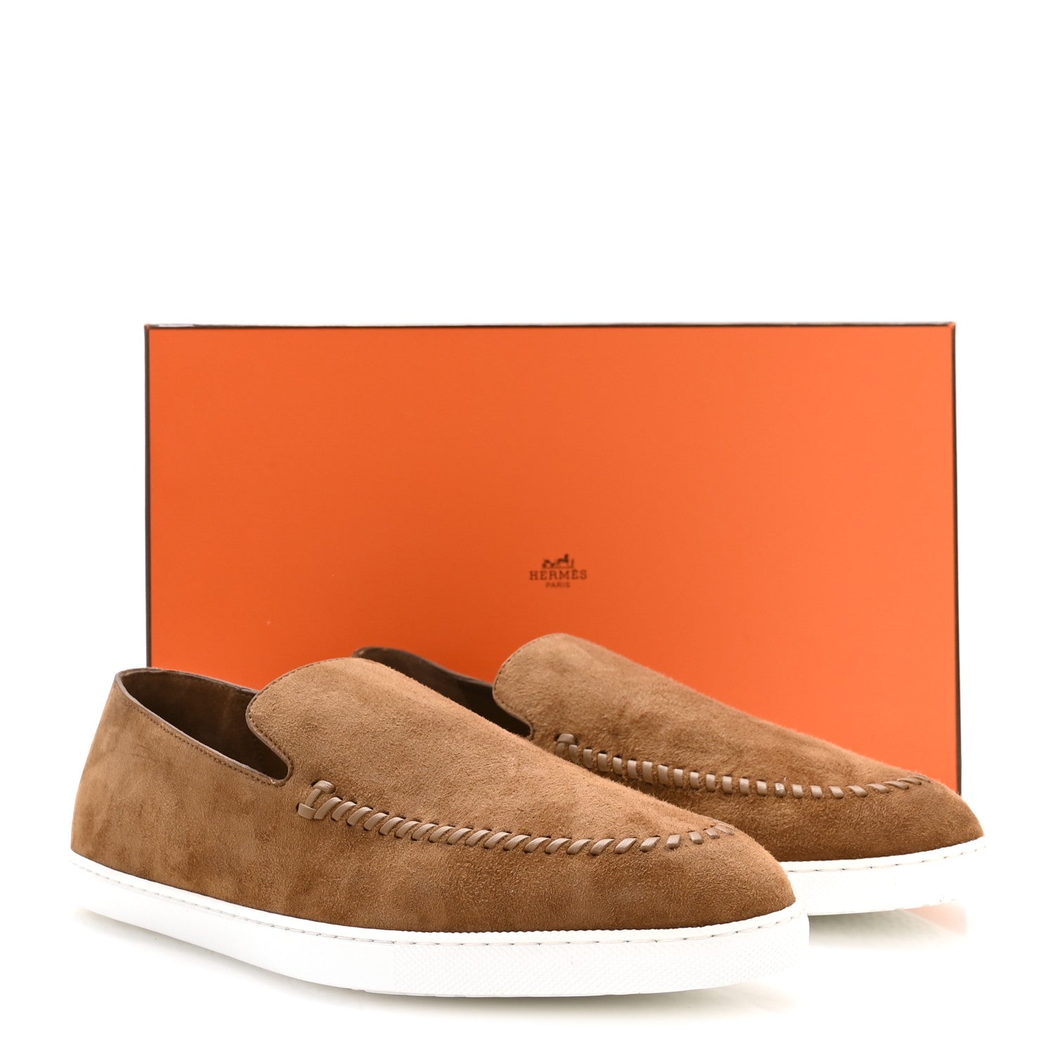Hermes Suede Goatskin Mens Julian Loafers 42 Brun Frume 9 of 9
