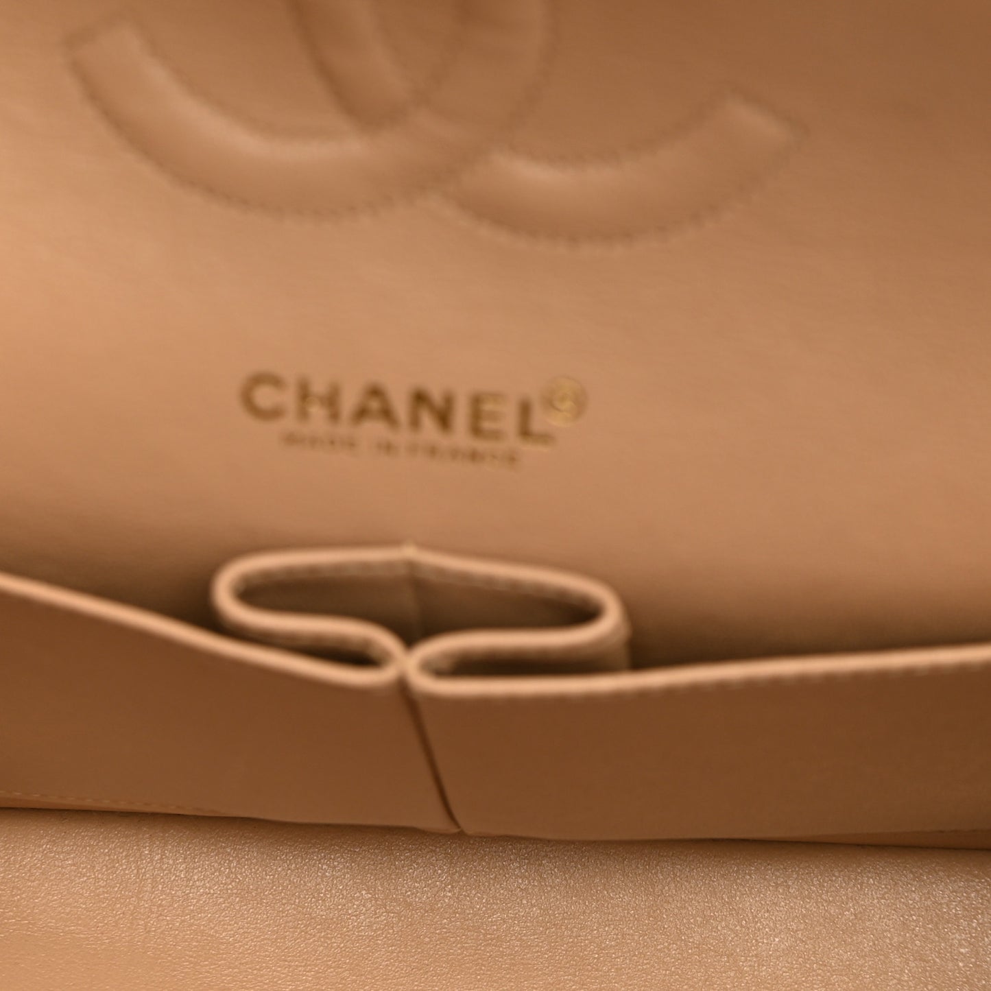 Lambskin Quilted Medium Double Flap Beige