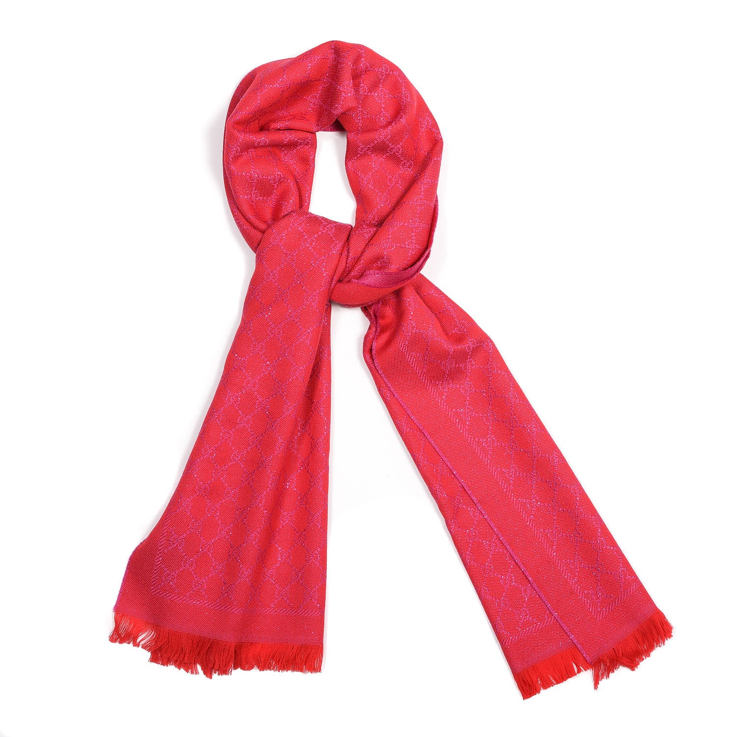 Gucci Wool Lame Jacquard GG Monogram Stenlux Scarf Red Pink 1 of 4