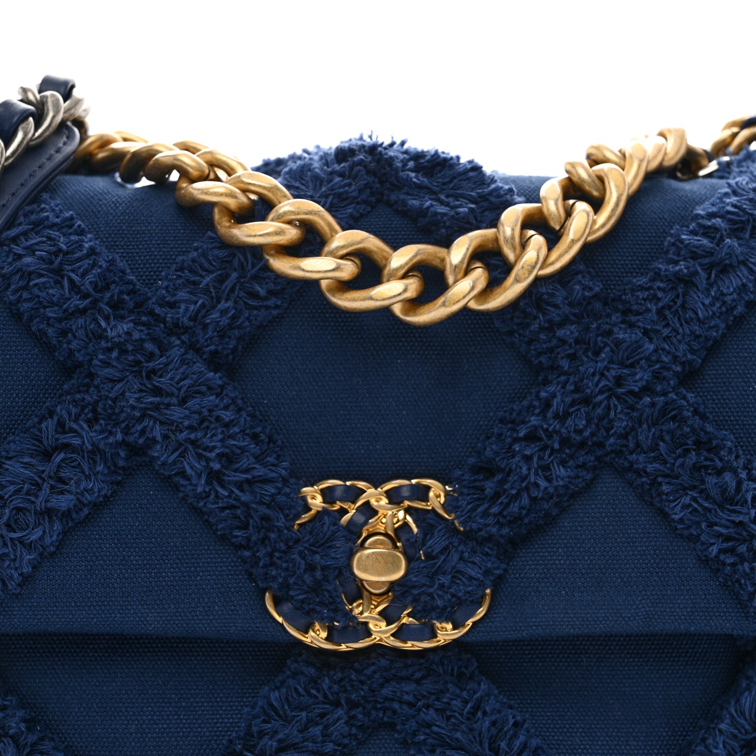 Chanel Cotton Canvas Quilted Medium Chanel 19 Flap Navy Blue 5 of 10