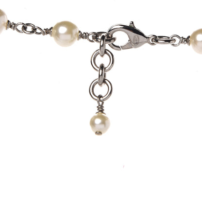 Chanel Crystal Pearl CC Long Necklace Silver 5 of 6
