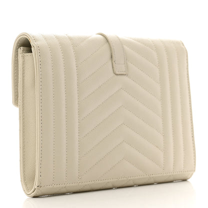 Saint Laurent Grain De Poudre Textured Mixed Matelasse Triquilt Monogram Clutch Blanc Vintage 1 of 7