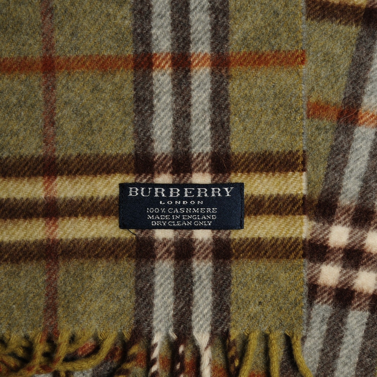 Burberry Cashmere Nova Check Fringe Scarf Green 4 of 4
