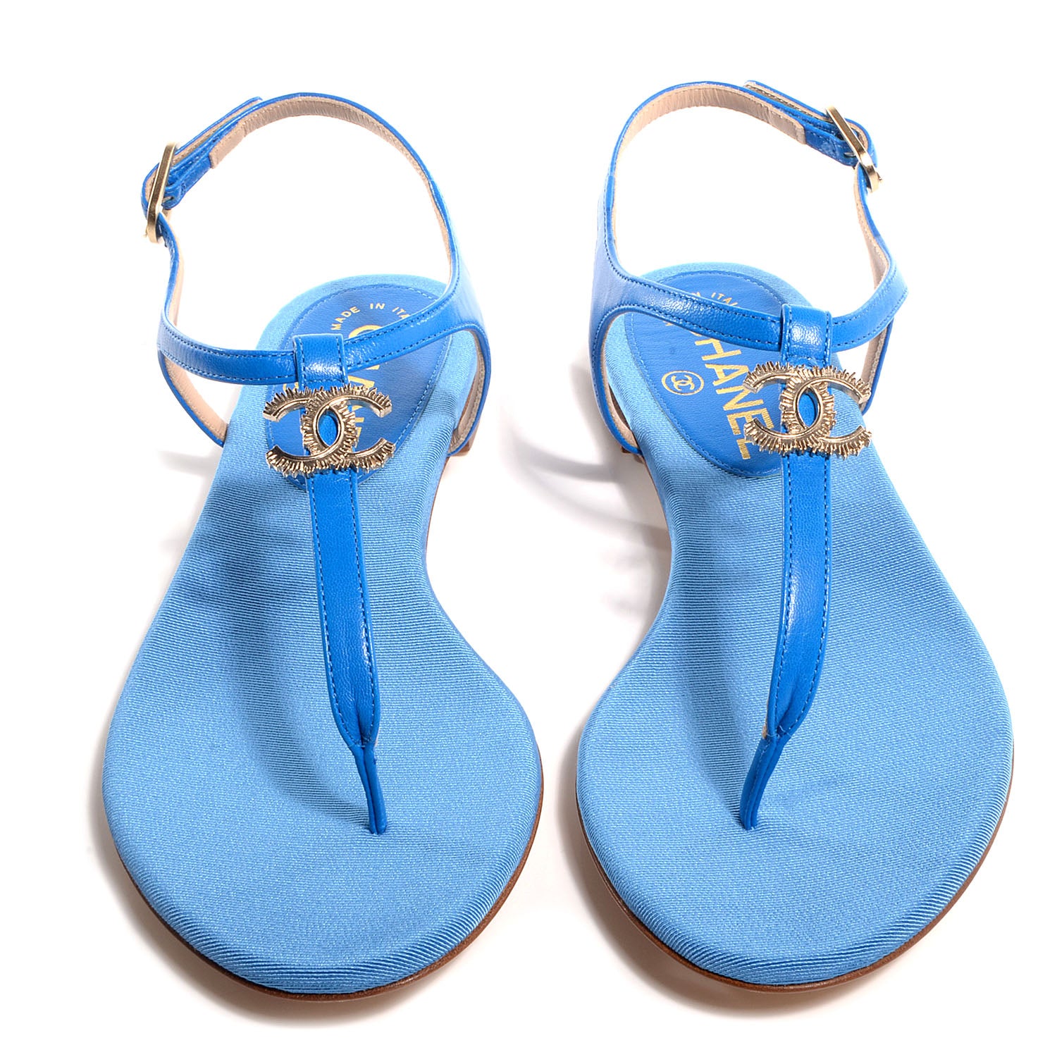 Chanel Shiny Kidskin CC Logo Thong Sandals Blue 35 2 of 6