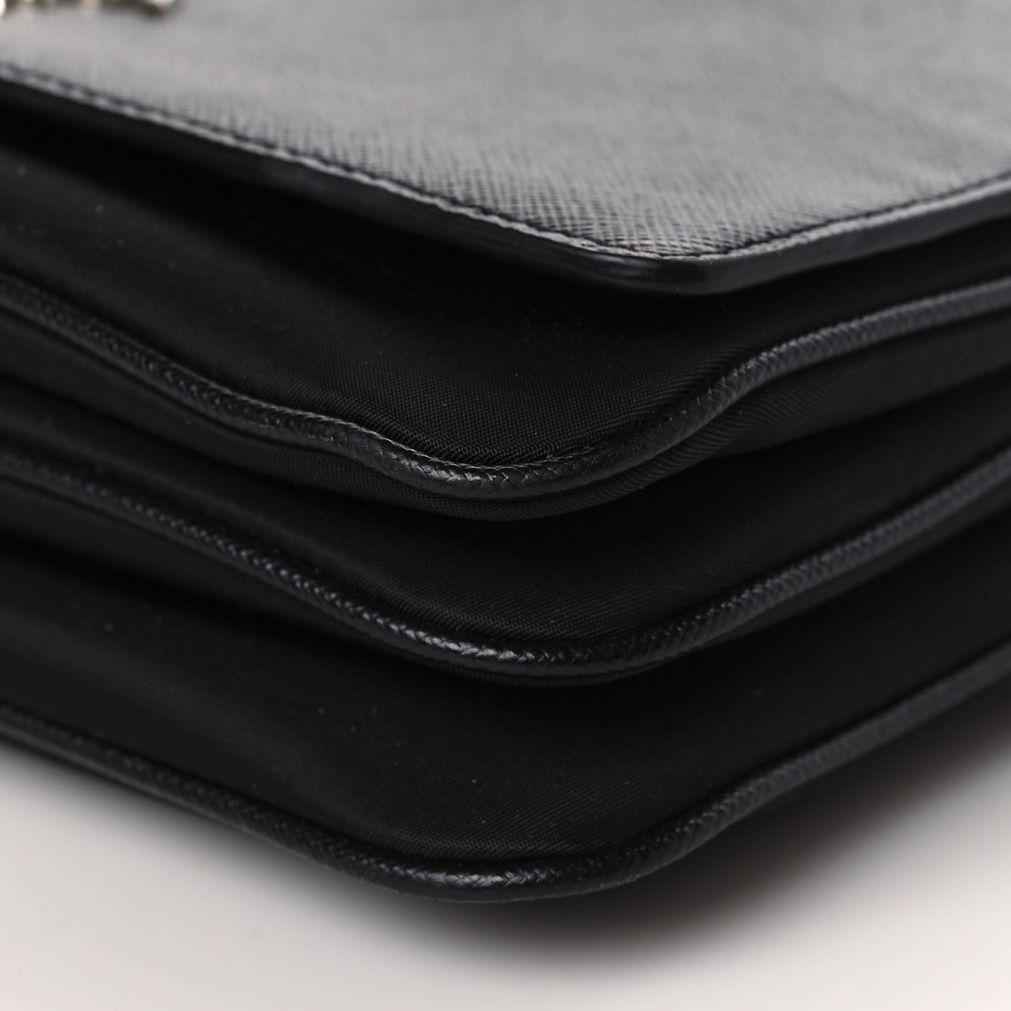 Saffiano Tessuto Nylon Chain Shoulder Bag Black