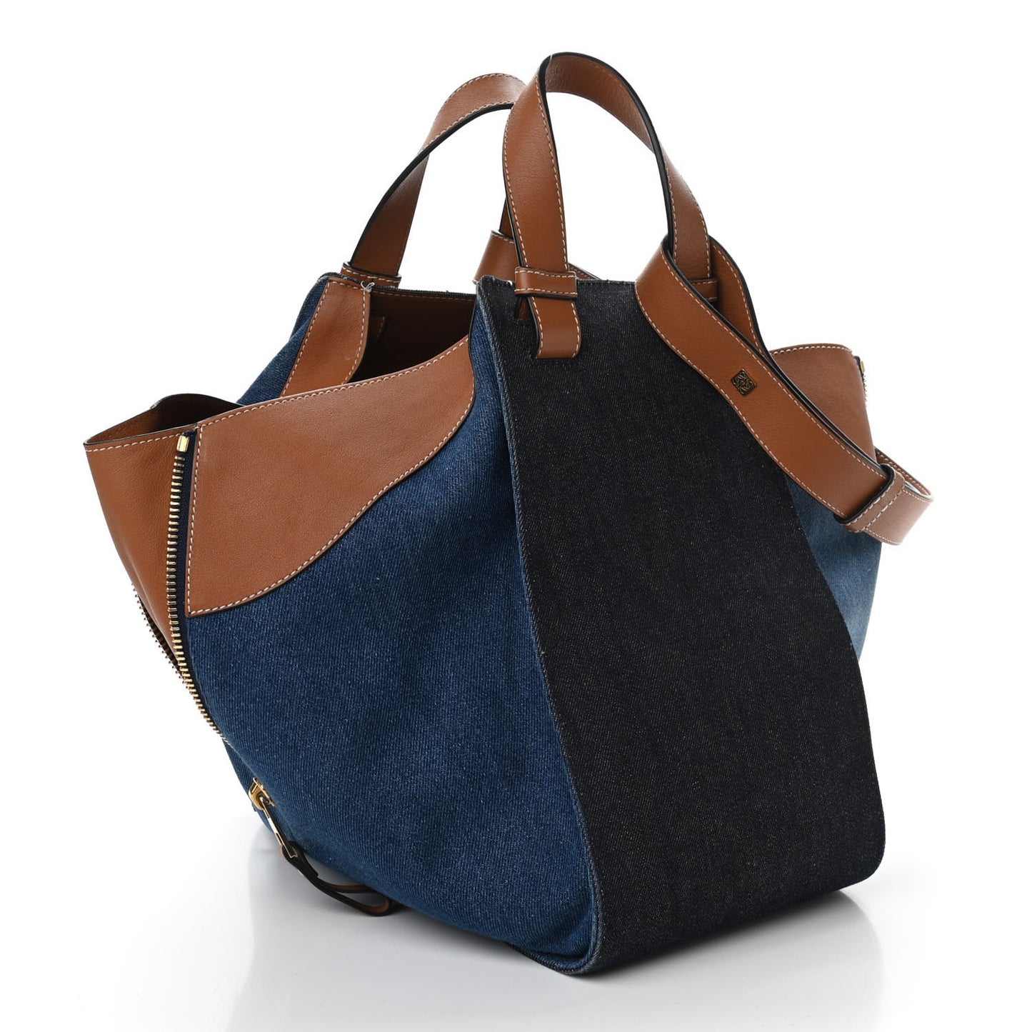 Calfskin Denim Medium Hammock Shoulder Bag Multitone Tan