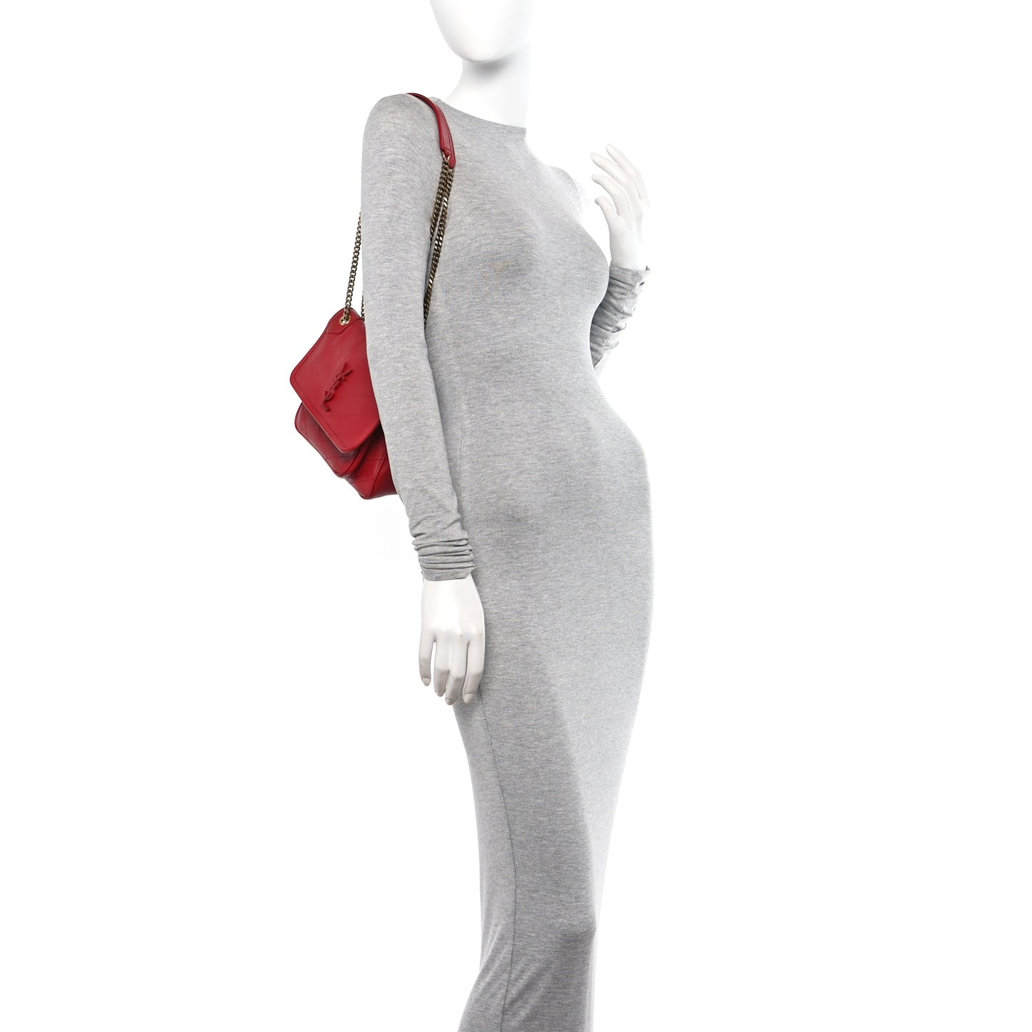 Crinkled Calfskin Matelasse Monogram Baby Niki Chain Satchel Rouge Eros