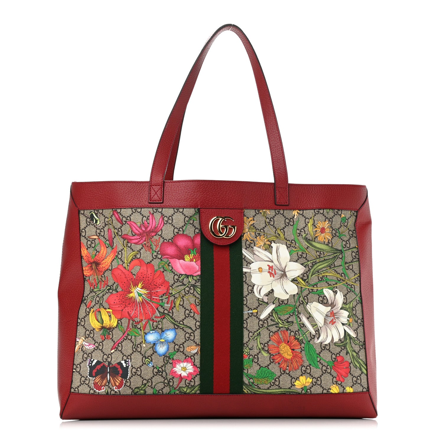 Gucci GG Supreme Monogram Flora Web Large Ophidia Tote Red 3 of 12