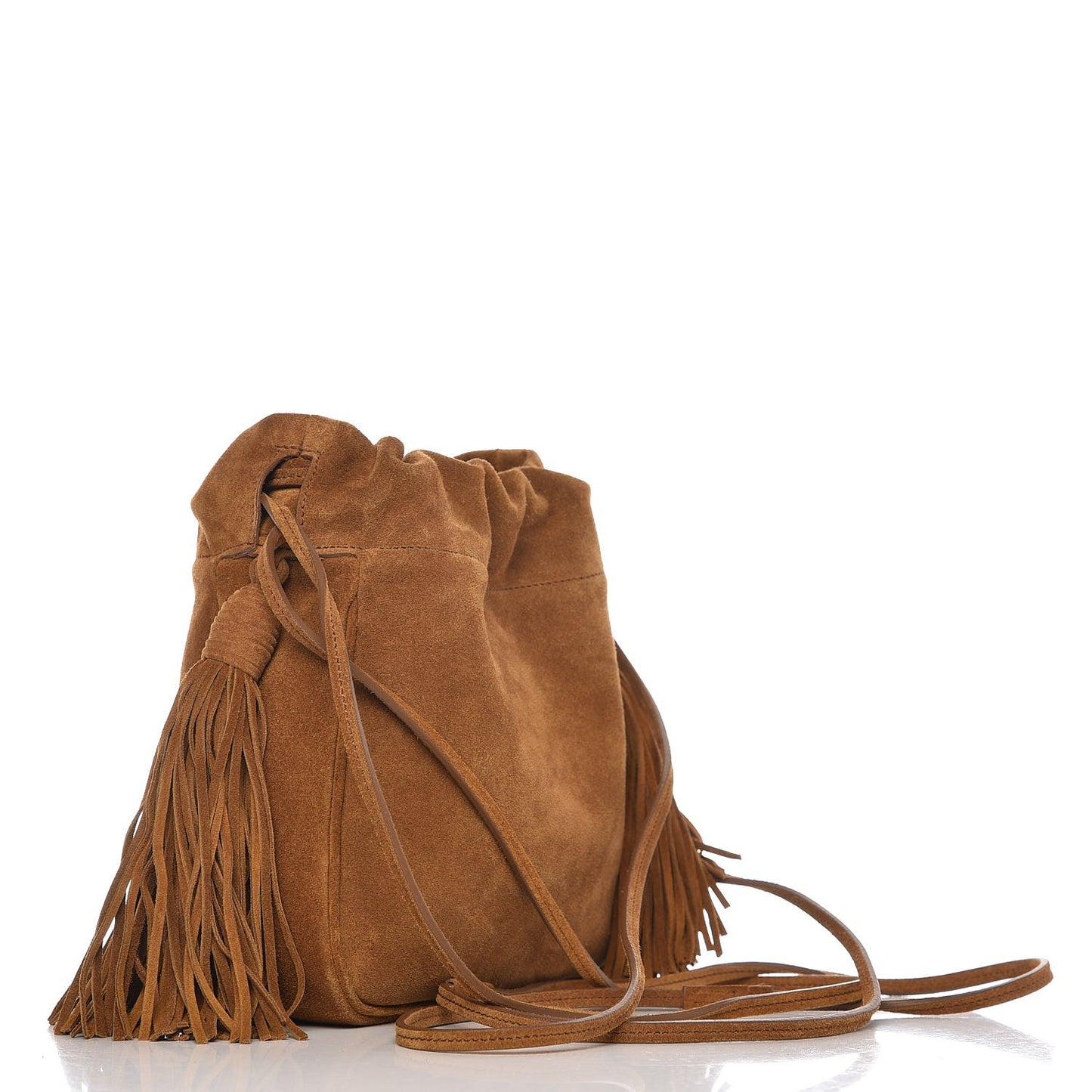 Suede Calfskin Fringe Bucket Light Ochre