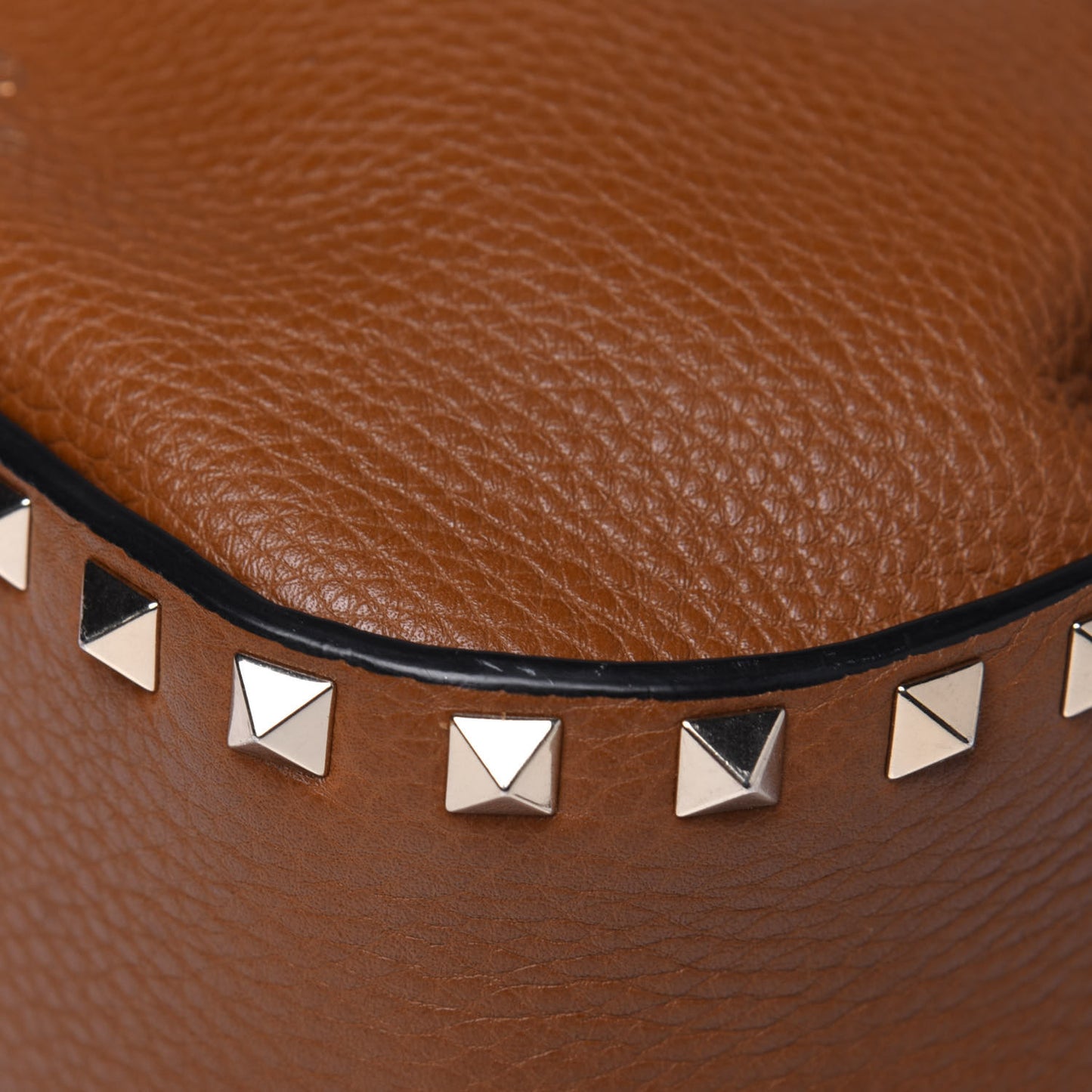 Grained Calfskin Rockstud Bucket Bag Bright Cognac