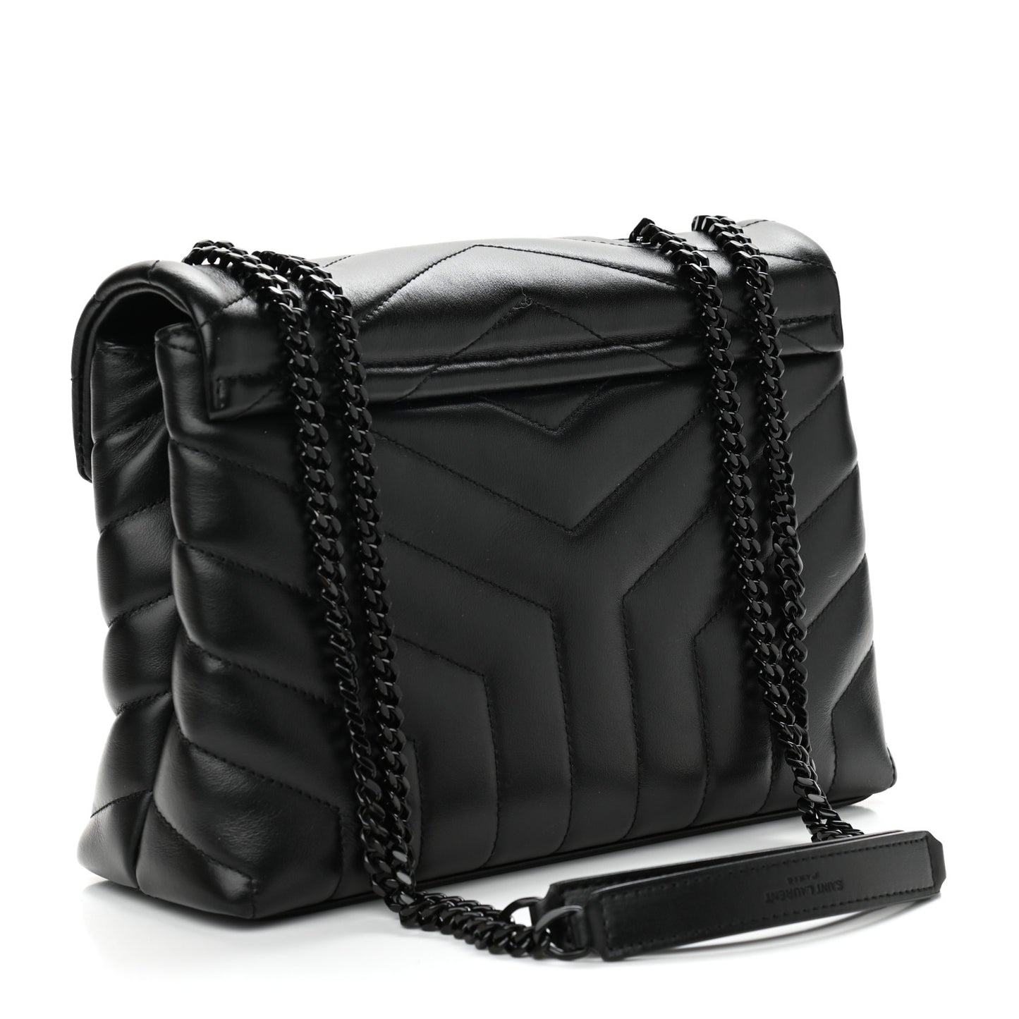 Calfskin Y Quilted Monogram Small Loulou Chain Satchel Black