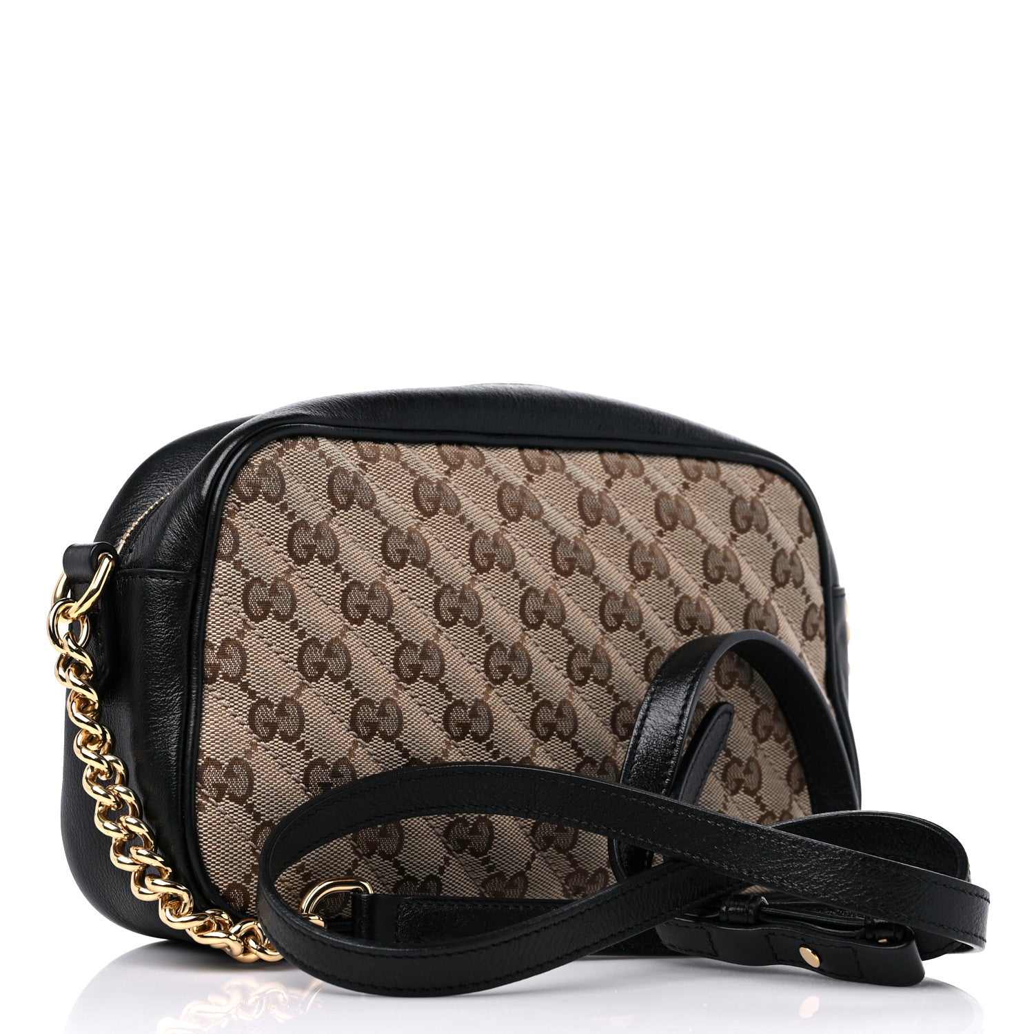 Gucci Monogram Matelasse Diagonal Small GG Marmont Chain Shoulder Bag Beige Black 3 of 12