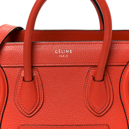 Celine Drummed Calfskin Nano Luggage Vermillion 8 of 11