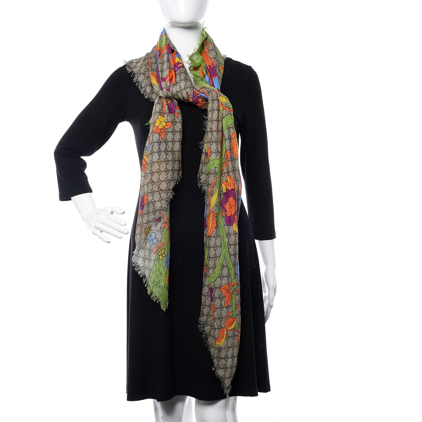 Modal Silk Monogram Jubilee Shawl Scarf Grass Green Light Purple