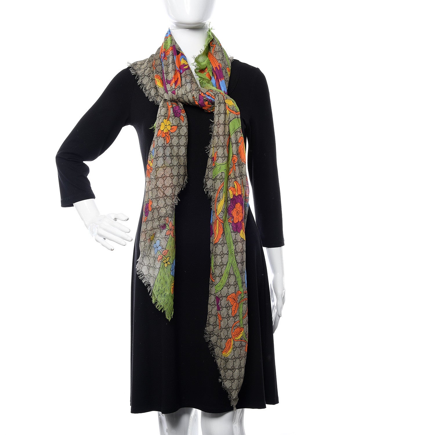 Gucci Modal Silk Monogram Jubilee Shawl Scarf Grass Green Light Purple 2 of 4