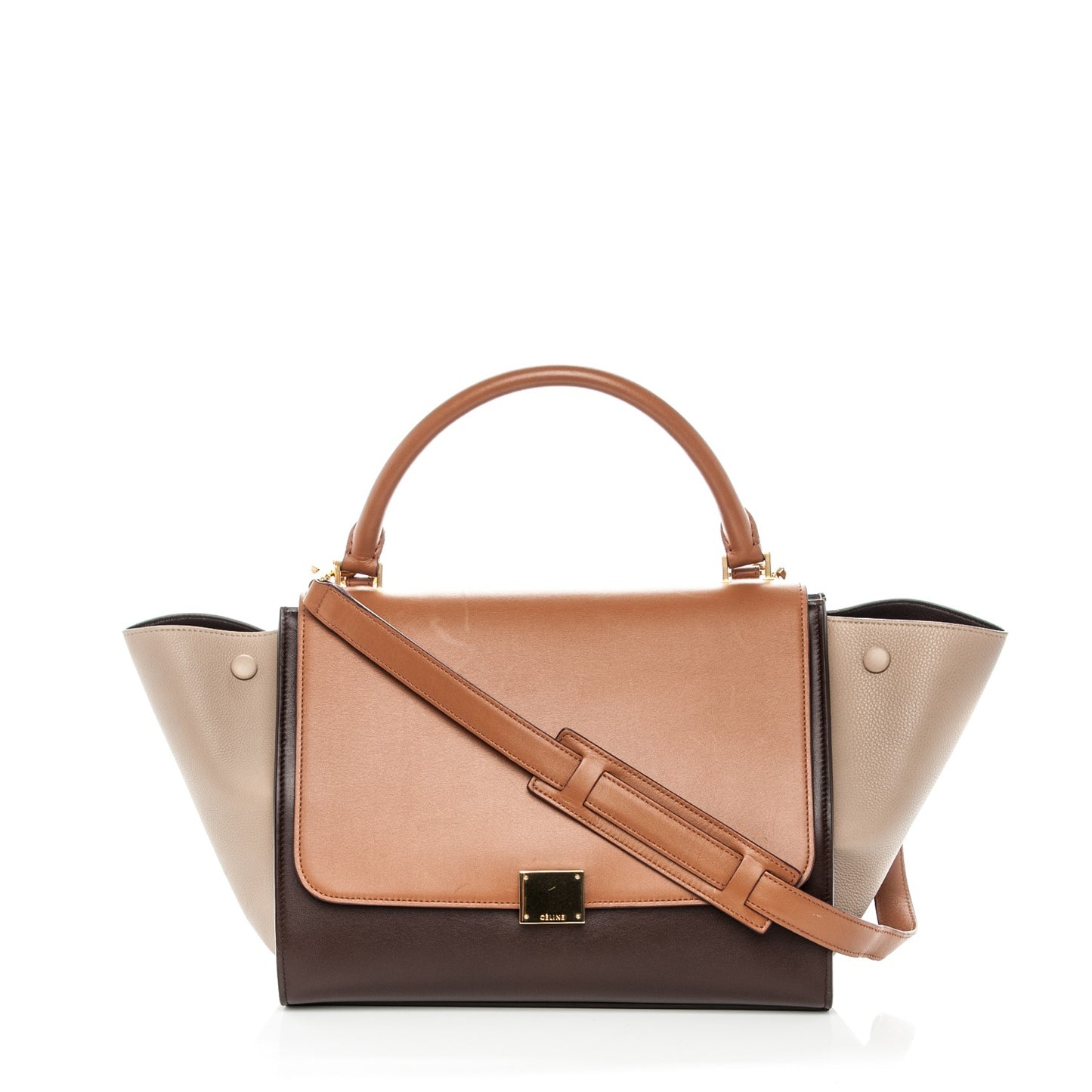 Satin Baby Grained Calfskin Medium Tri-Color Trapeze Tan