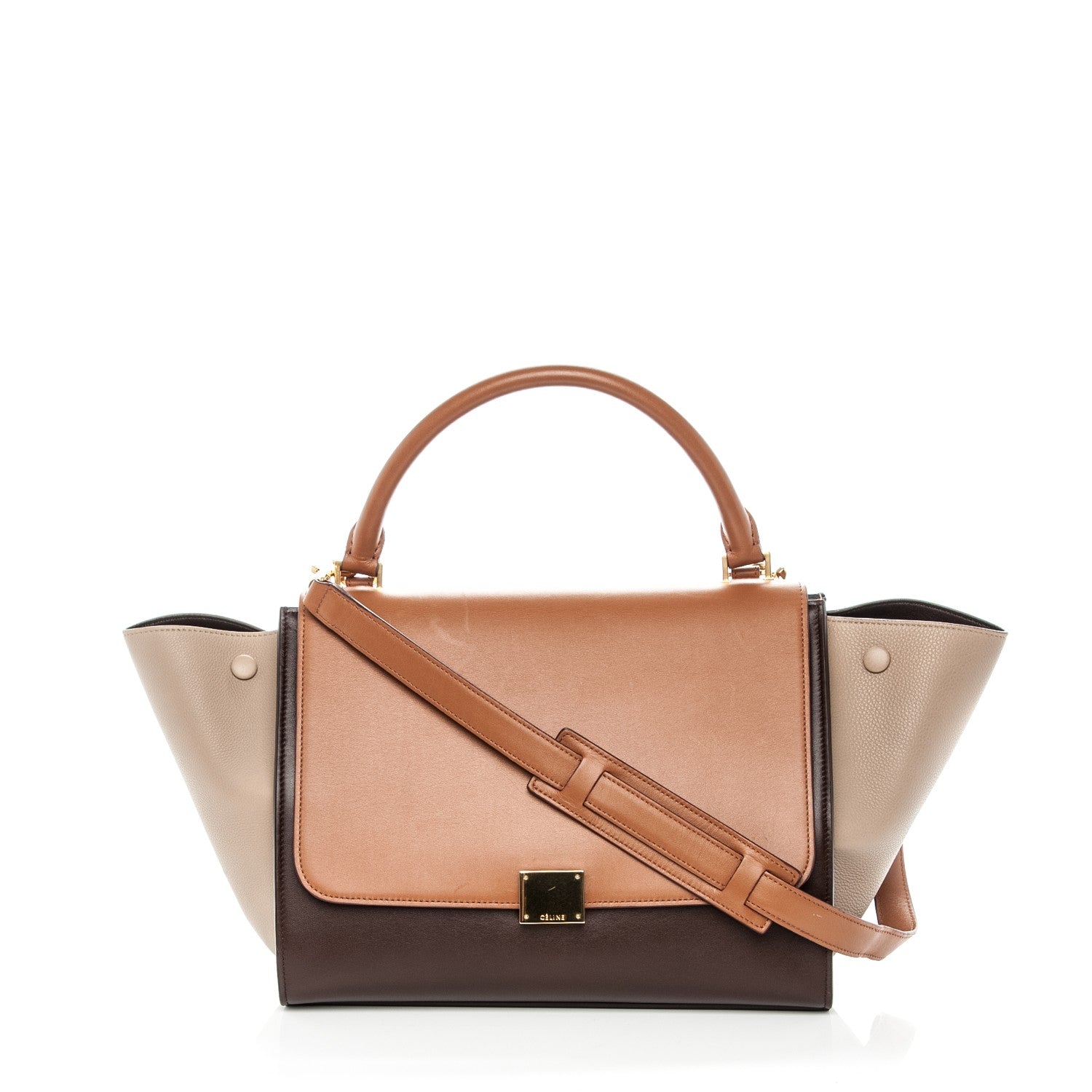 Celine Satin Baby Grained Calfskin Medium Tri-Color Trapeze Tan 1 of 8