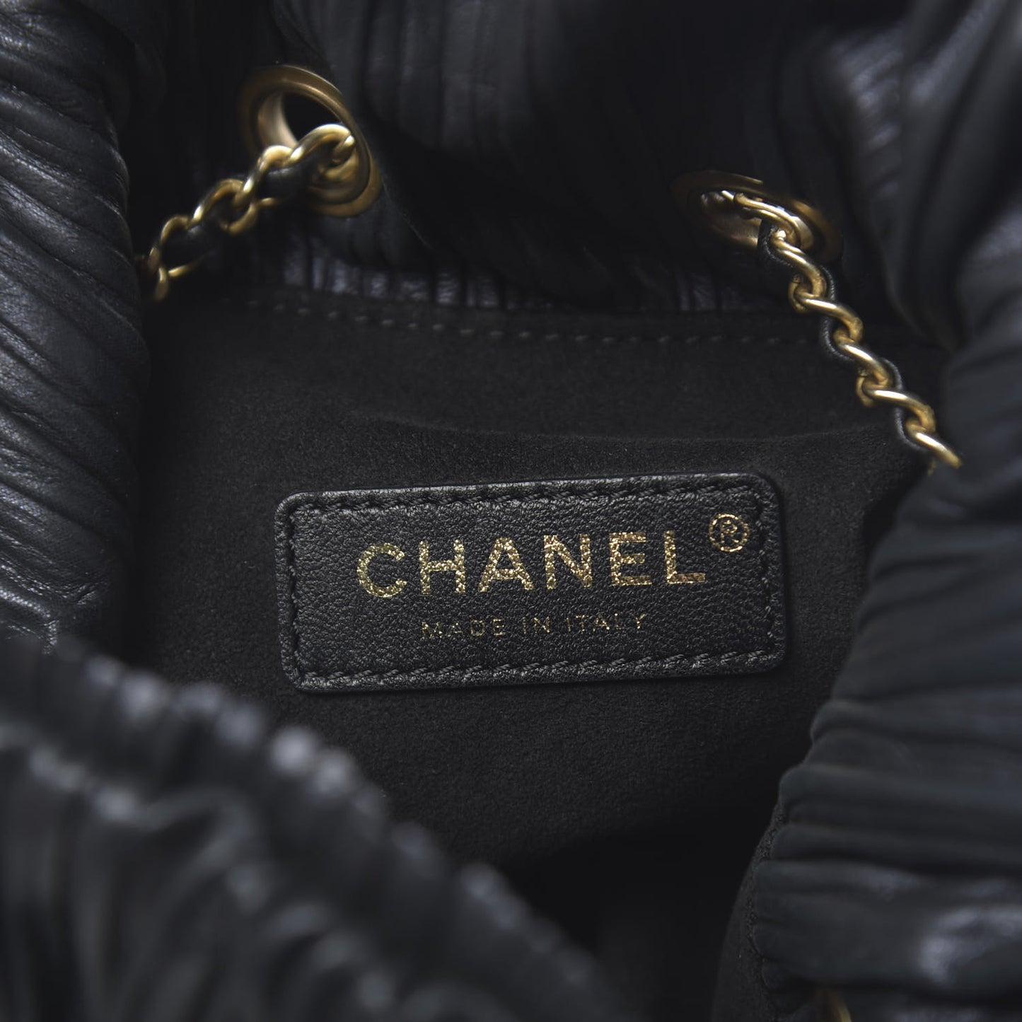 Iridescent Crumpled Calfskin Small Coco Pleats Backpack Black