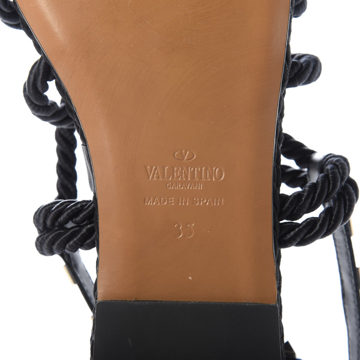 Calfskin Rockstud Torchon Rope Espadrille Flat Sandals 35 Black