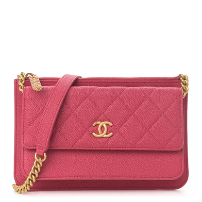 Chanel Caviar Quilted Logo Zip Wallet On Chain WOC Pink 1 of 14
