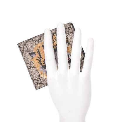 Gucci GG Supreme Monogram Selleria Calfskin Tiger Nice Bi-Fold Wallet Beige Ebony Multicolor Black 2 of 7