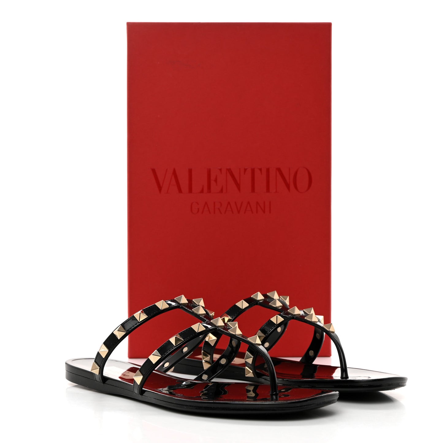 PVC Jelly Rockstud Caged Flat Thong Sandals 38 Black