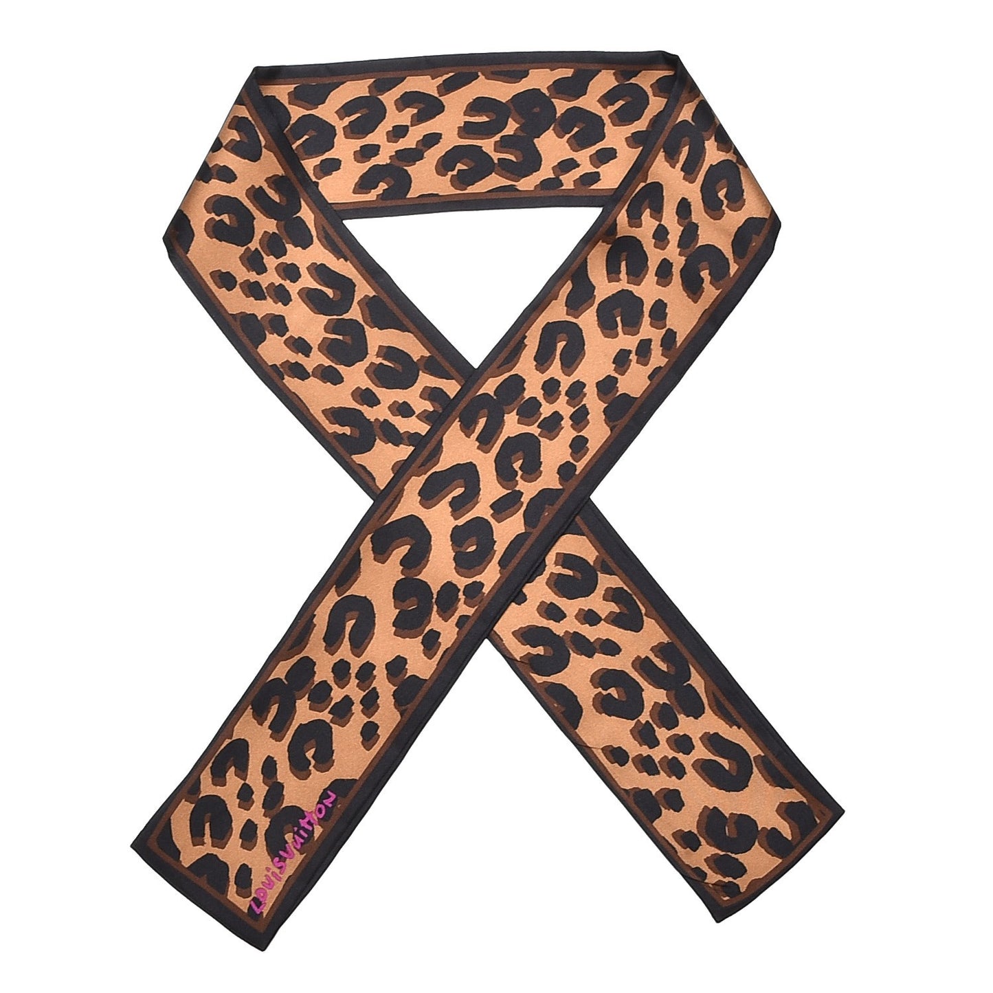 Silk Leopard Bandeau Scarf Marron