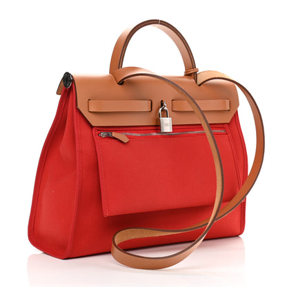 Hermes Vache Hunter Toile Herbag Zip 31 PM Rouge Tomate Natural 4 of 17