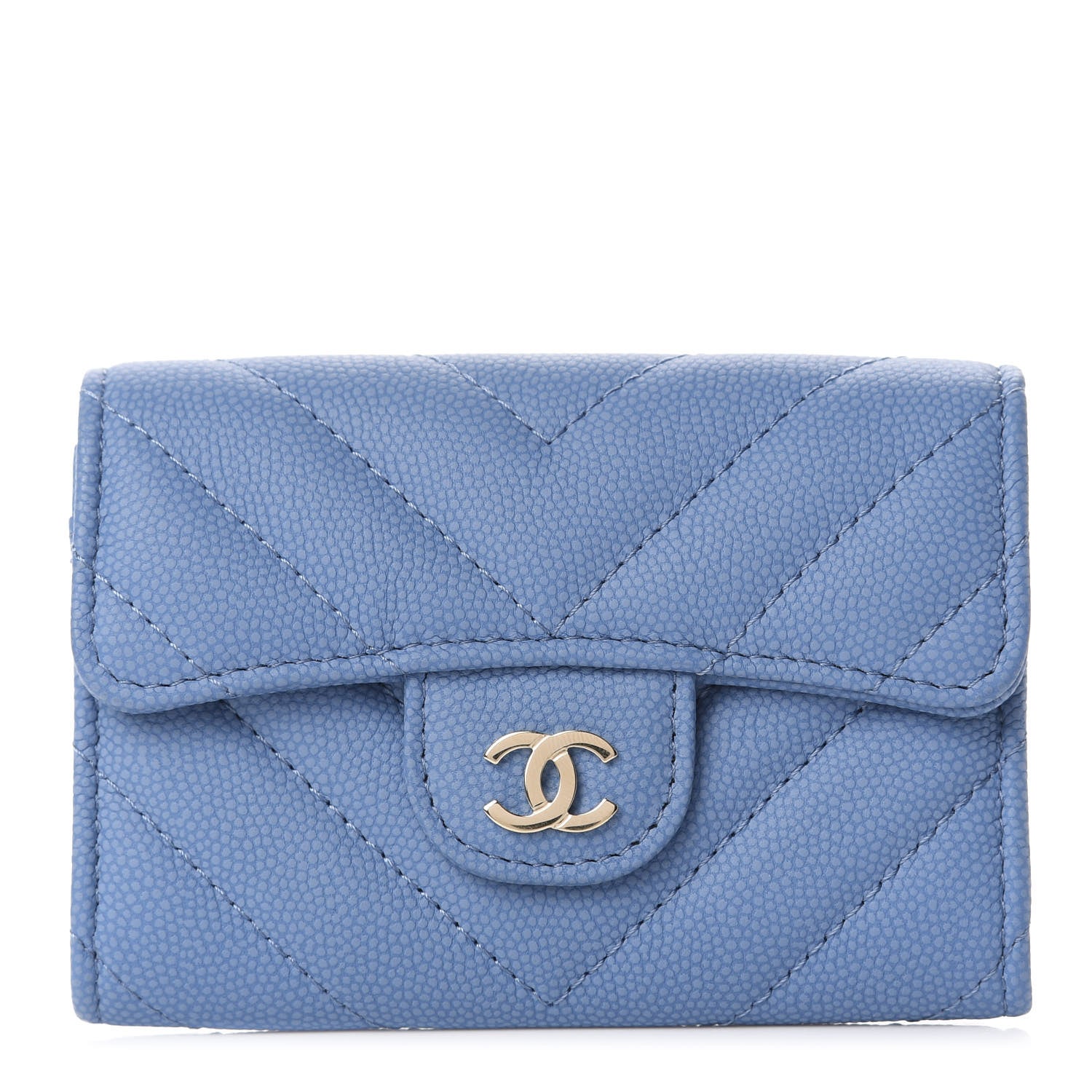 Chanel Caviar Flat Chevron Quilted Flap Card Holder Blue 1 of 9