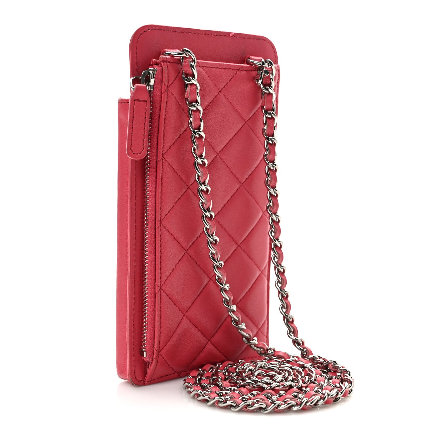 Lambskin Quilted Phone Chain Clutch Bag Pink