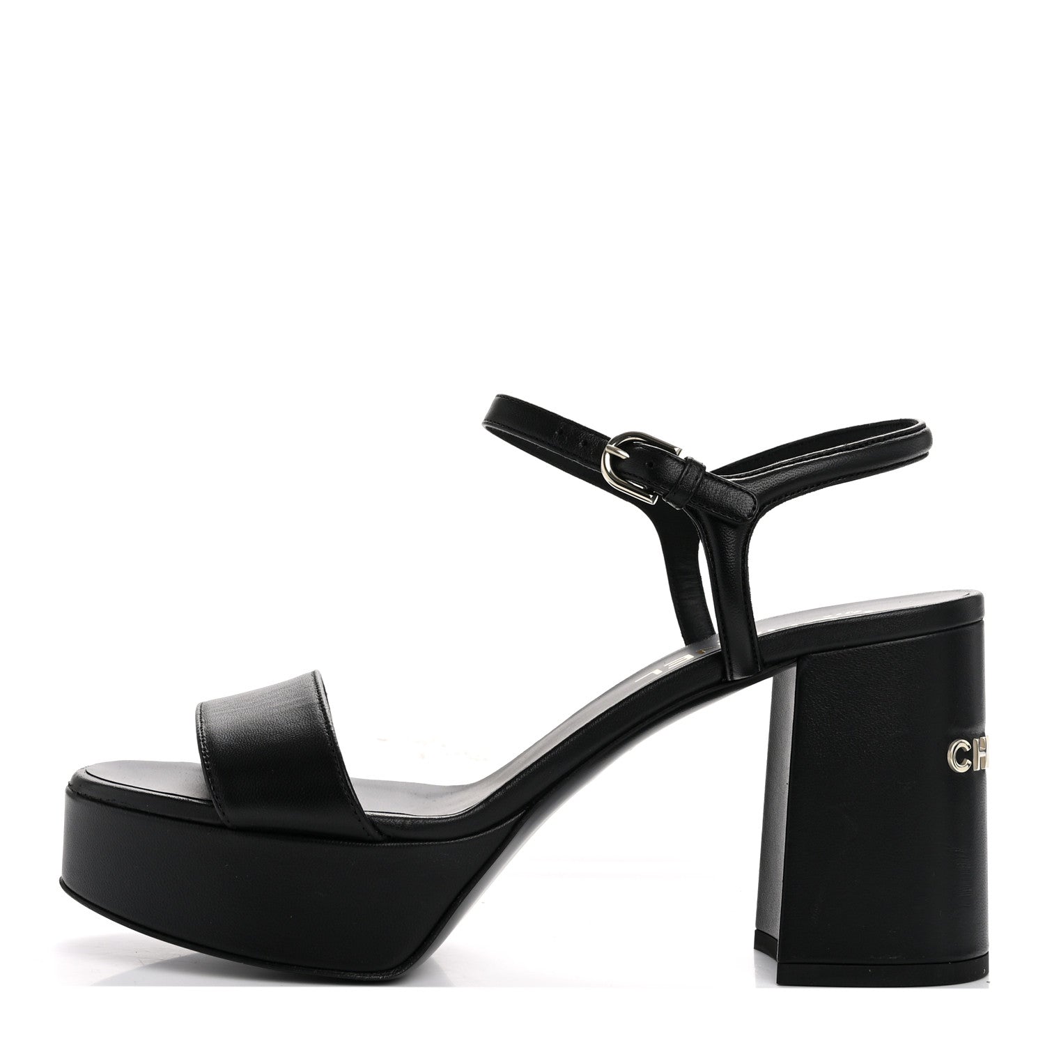 Chanel Lambskin Logo Platform Sandals 39 Black 1 of 11