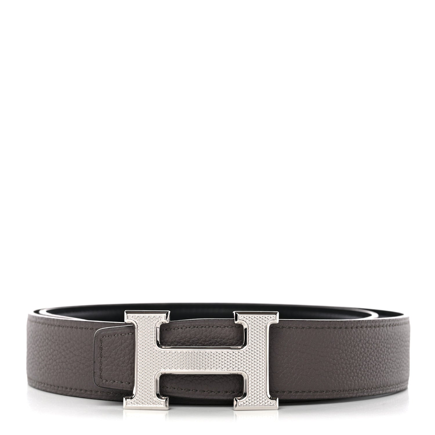 Hermes Box Togo 32mm Guilloche H Belt 85 34 Black Etain 1 of 6