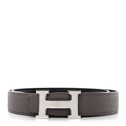 Hermes Box Togo 32mm Guilloche H Belt 85 34 Black Etain 1 of 6