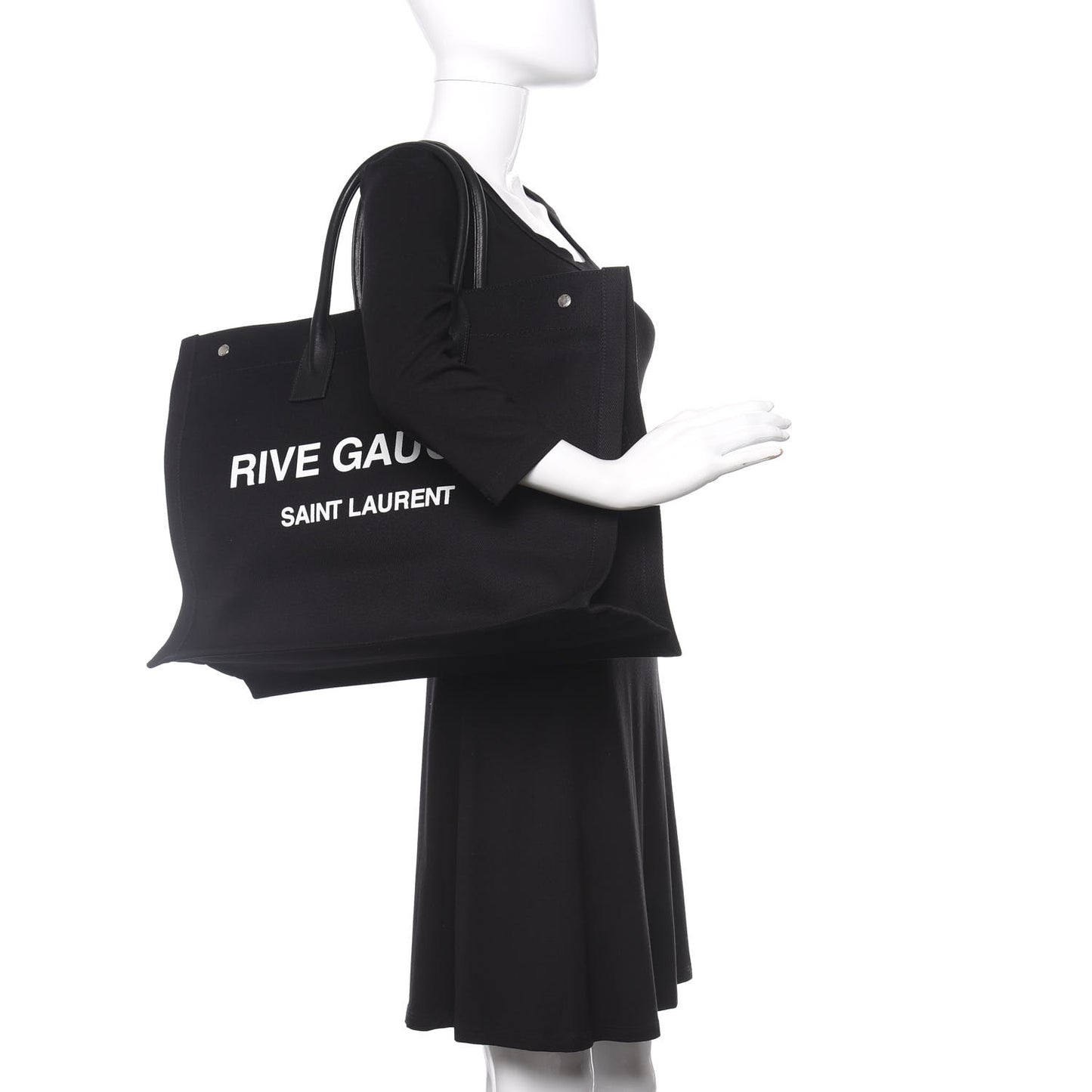 Linen Calfskin Rive Gauche Tote Black