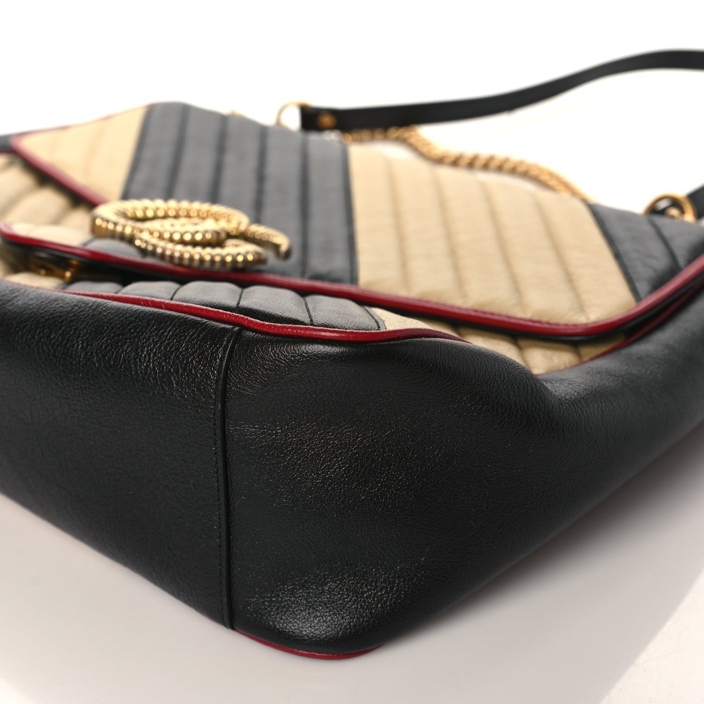 Azalea Calfskin Matelasse Diagonal Patchwork Large Torchon GG Marmont Shoulder Bag Black Beige Romantic Cerise
