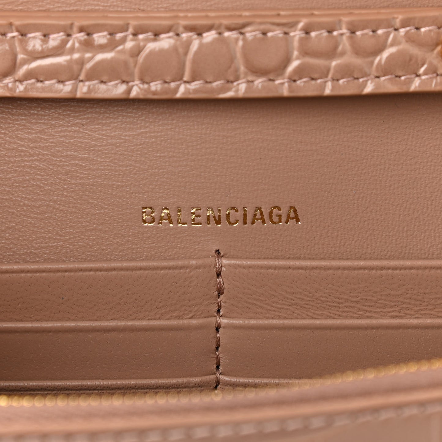 Shiny Calfskin Crocodile Embossed Hourglass Chain Bag Nude Beige