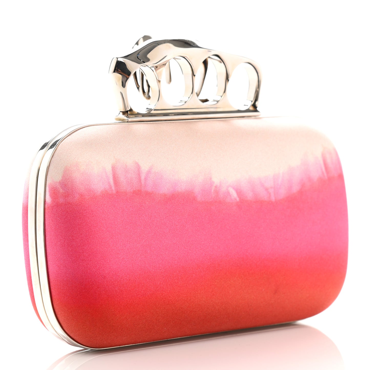 Satin Salamander Knuckle Box Clutch Fuchsia Red