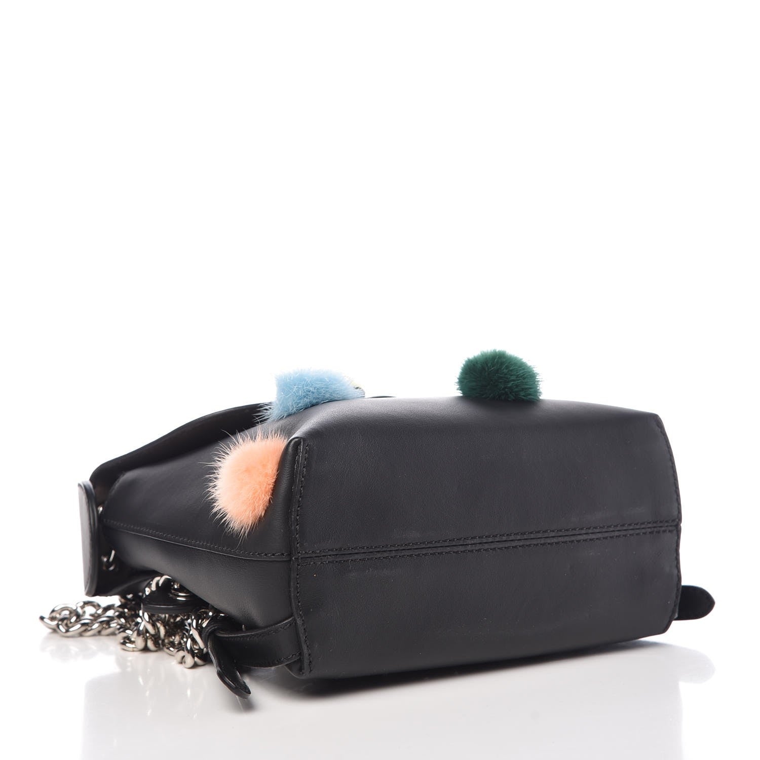 Fendi Calfskin Pom Pom Mini Back to School Backpack Black 4 of 9