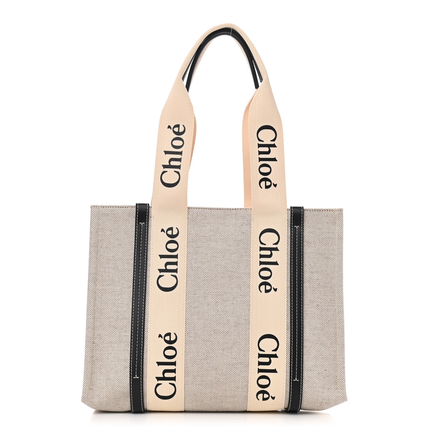 Cotton Calfskin Medium Woody Ribbon Tote White Black