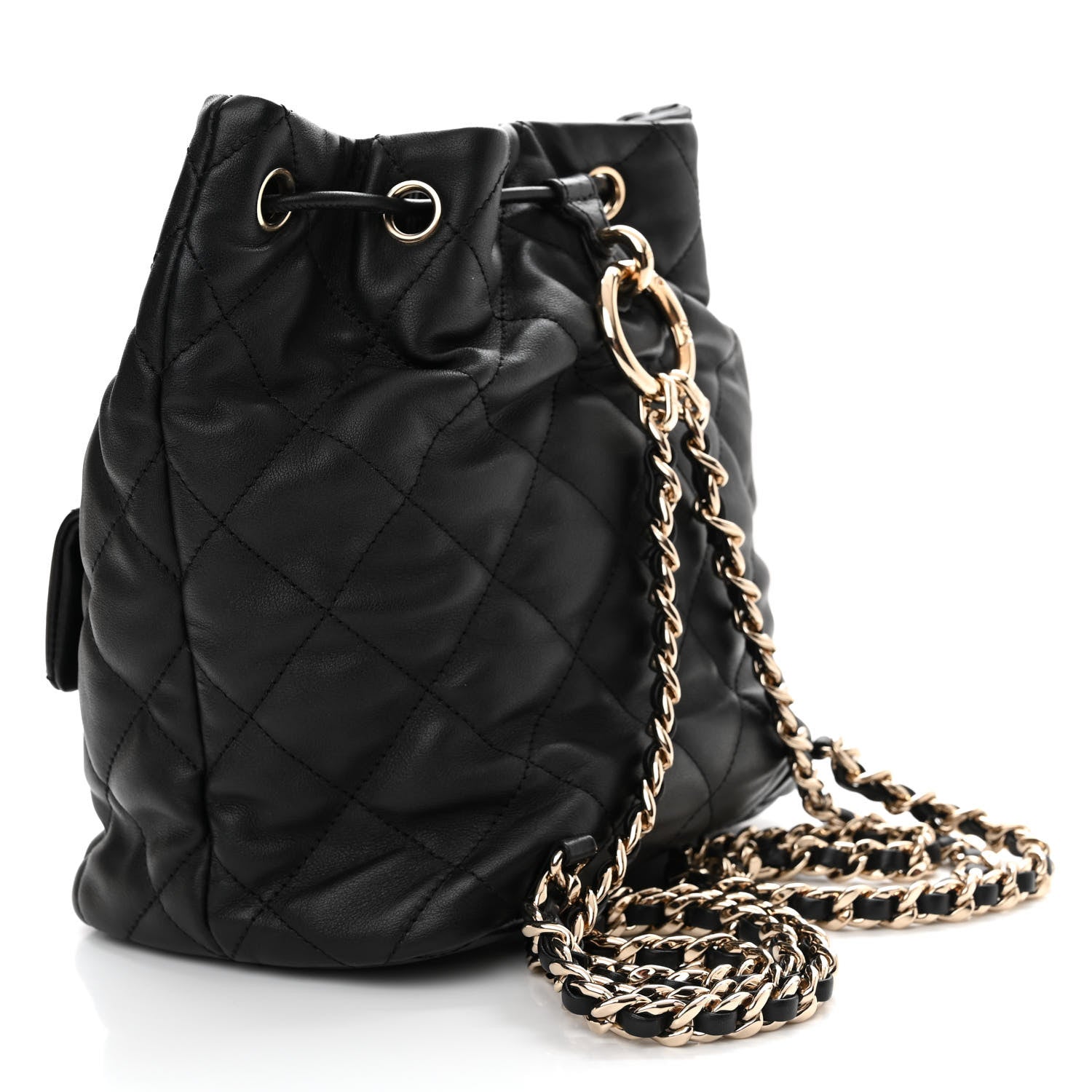Chanel Calfskin Quilted Double Pocket Drawstring Backpack Black 3 of 11