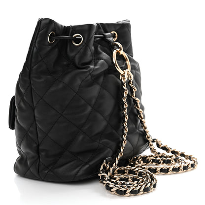 Chanel Calfskin Quilted Double Pocket Drawstring Backpack Black 3 of 11