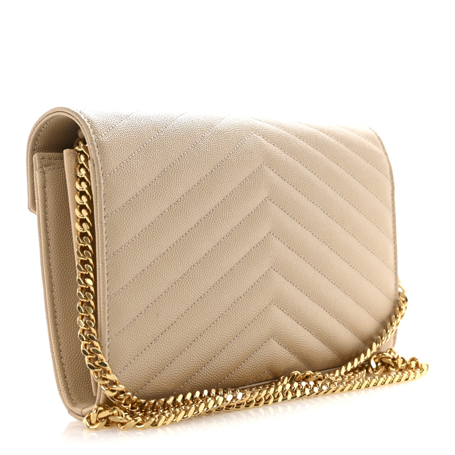 Saint Laurent Grain De Poudre Matelasse Chevron Cassandre Chain Wallet Nude Powder 3 of 13