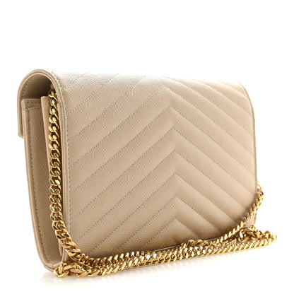 Saint Laurent Grain De Poudre Matelasse Chevron Cassandre Chain Wallet Nude Powder 3 of 13