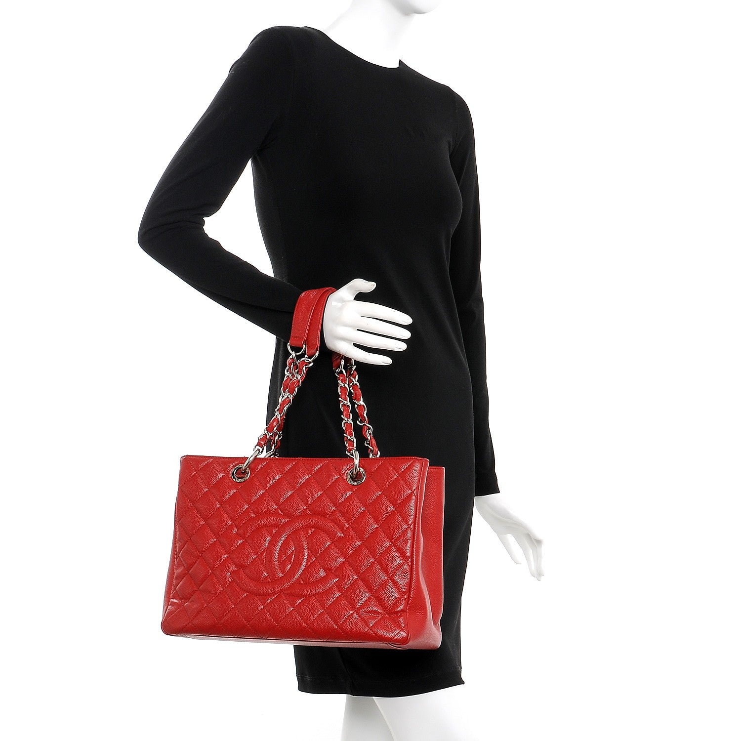 Chanel Caviar Quilted Grand Shopping Tote GST Red 2 of 7