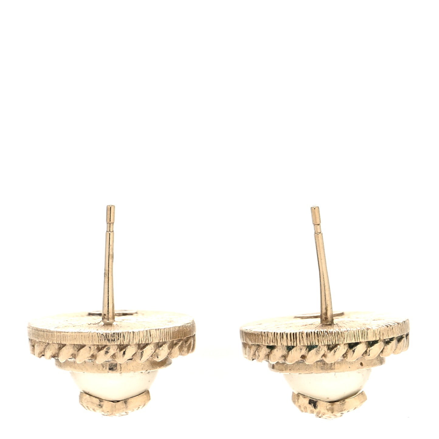 Pearl Crystal CC Round Earrings Light Gold