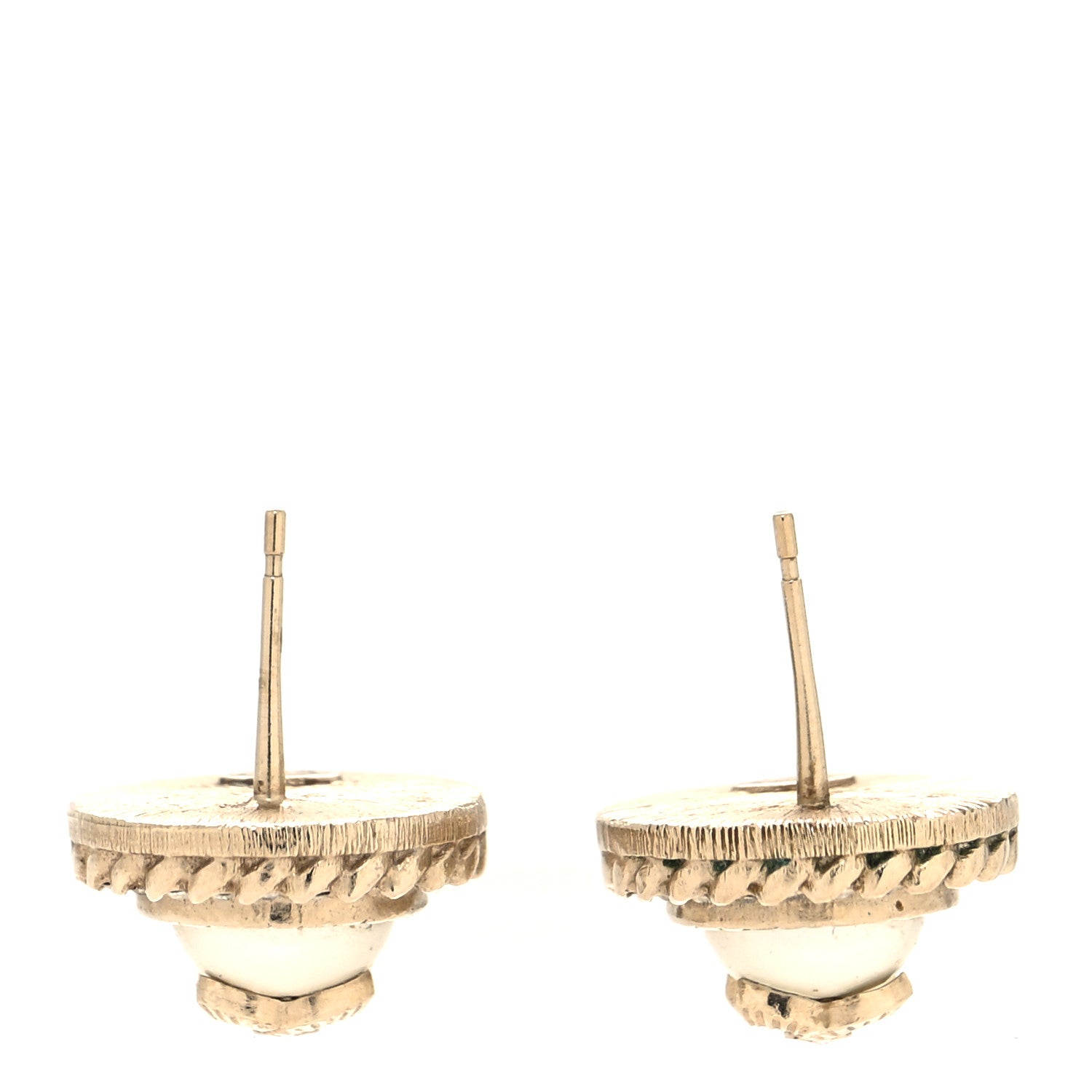 Chanel Pearl Crystal CC Round Earrings Light Gold 3 of 5