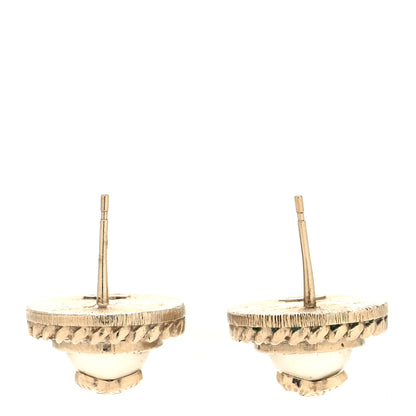 Chanel Pearl Crystal CC Round Earrings Light Gold 3 of 5