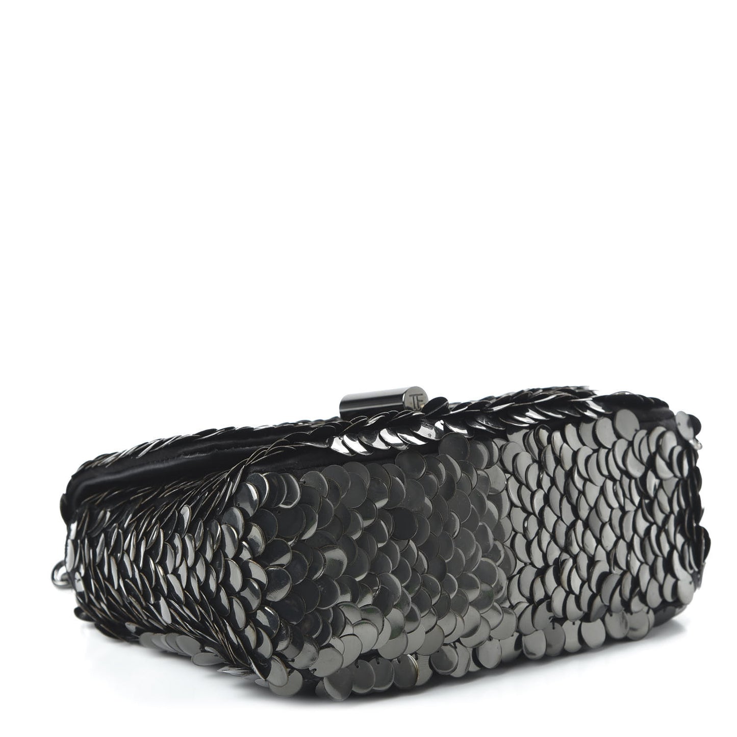 Paillette Embellished Large Natalia Chain Bag Dark Silver Black